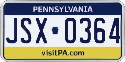 PA license plate JSX0364