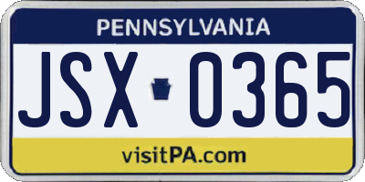 PA license plate JSX0365