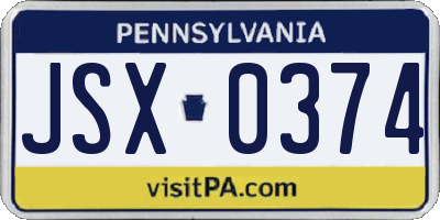 PA license plate JSX0374