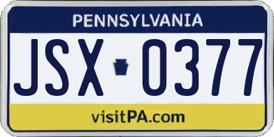 PA license plate JSX0377