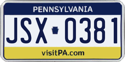 PA license plate JSX0381