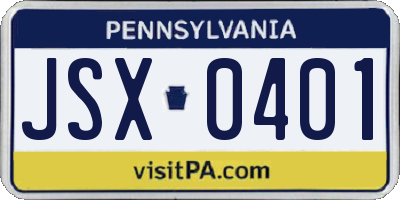 PA license plate JSX0401