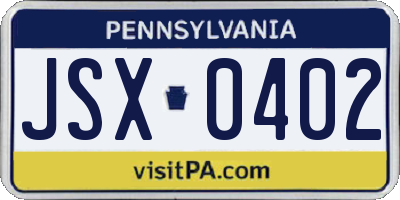 PA license plate JSX0402