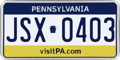 PA license plate JSX0403
