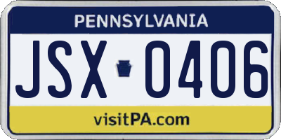 PA license plate JSX0406