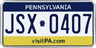 PA license plate JSX0407