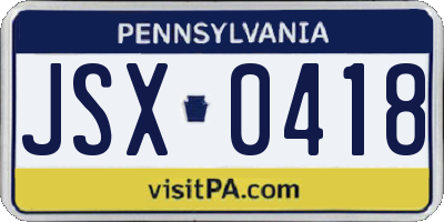 PA license plate JSX0418