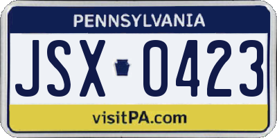 PA license plate JSX0423