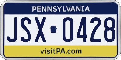 PA license plate JSX0428