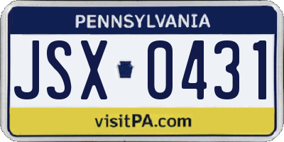 PA license plate JSX0431