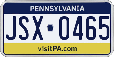 PA license plate JSX0465