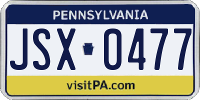 PA license plate JSX0477