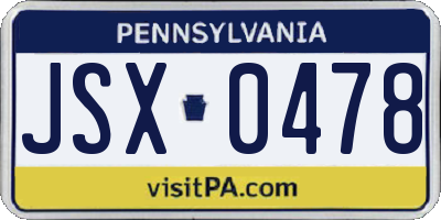 PA license plate JSX0478