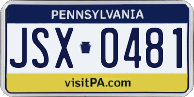 PA license plate JSX0481
