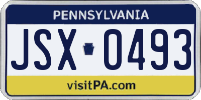 PA license plate JSX0493
