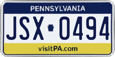 PA license plate JSX0494