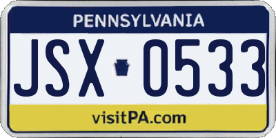 PA license plate JSX0533