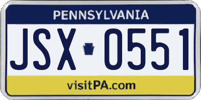 PA license plate JSX0551