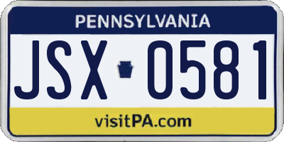 PA license plate JSX0581