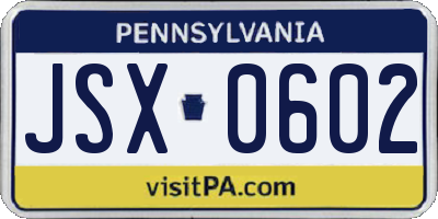PA license plate JSX0602