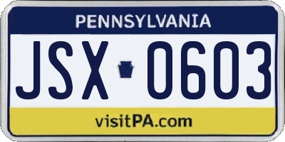 PA license plate JSX0603