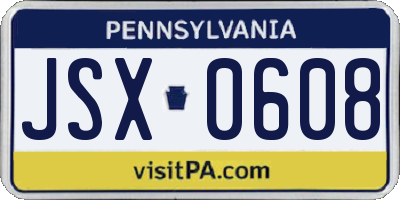 PA license plate JSX0608