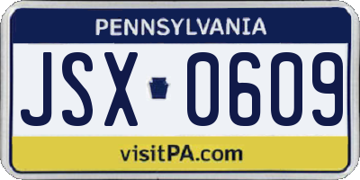 PA license plate JSX0609