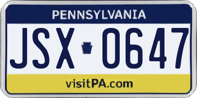 PA license plate JSX0647