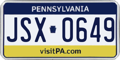 PA license plate JSX0649