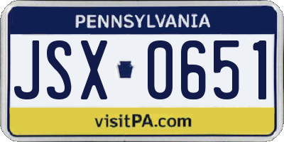 PA license plate JSX0651