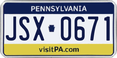 PA license plate JSX0671