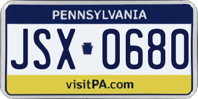 PA license plate JSX0680