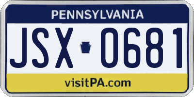 PA license plate JSX0681
