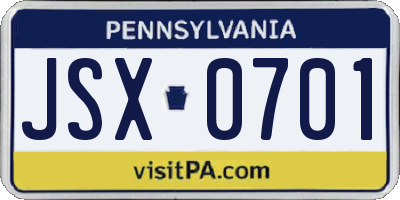 PA license plate JSX0701