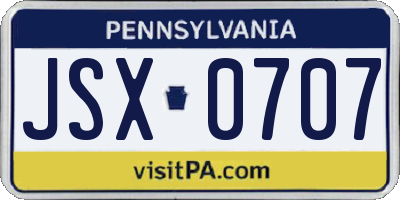PA license plate JSX0707