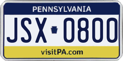 PA license plate JSX0800