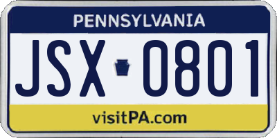 PA license plate JSX0801