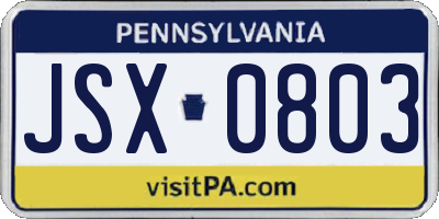 PA license plate JSX0803