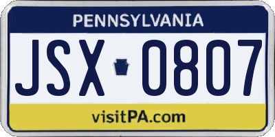 PA license plate JSX0807