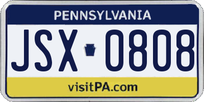PA license plate JSX0808