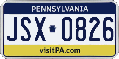 PA license plate JSX0826
