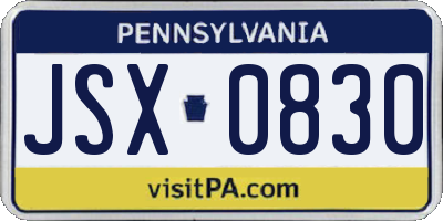 PA license plate JSX0830