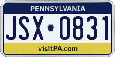 PA license plate JSX0831