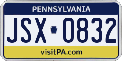 PA license plate JSX0832