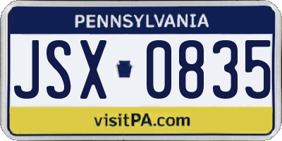 PA license plate JSX0835
