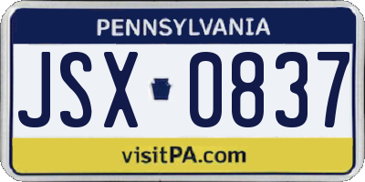 PA license plate JSX0837