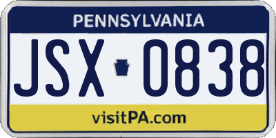 PA license plate JSX0838
