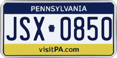 PA license plate JSX0850