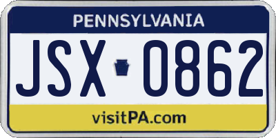 PA license plate JSX0862