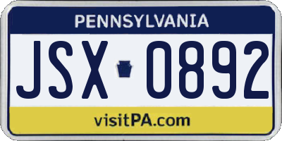 PA license plate JSX0892